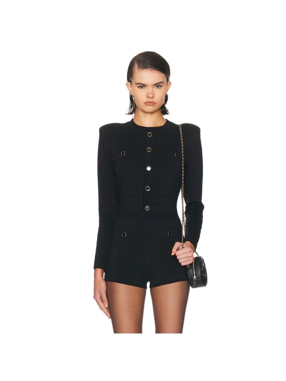 NWT Retrofête Tesni Black Metallic Knit Shorts Dressy Romper M